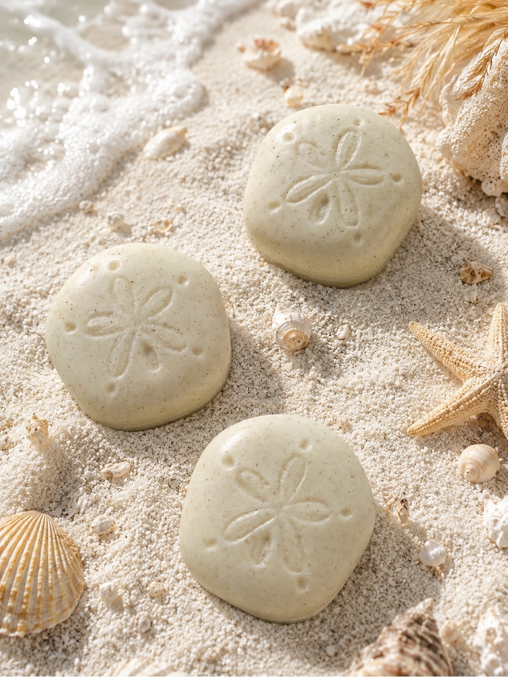 Hand Crafted “Coconut Paradise” Scented Sand Dollar Oatmeal Bar Soap - Picture 2 of 3